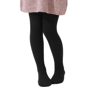 Paralinda Girls' Cotton Tights - Toddler Cable Knit Footed Tights (5-6 Years, Pattern-c Black)