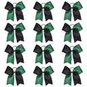 DEEKA 12PCS 8" Two Toned Large Cheer Hair Bows Ponytail Holder Handmade for Teen Girls Softball Cheerleader Sports -Forest Green/Black