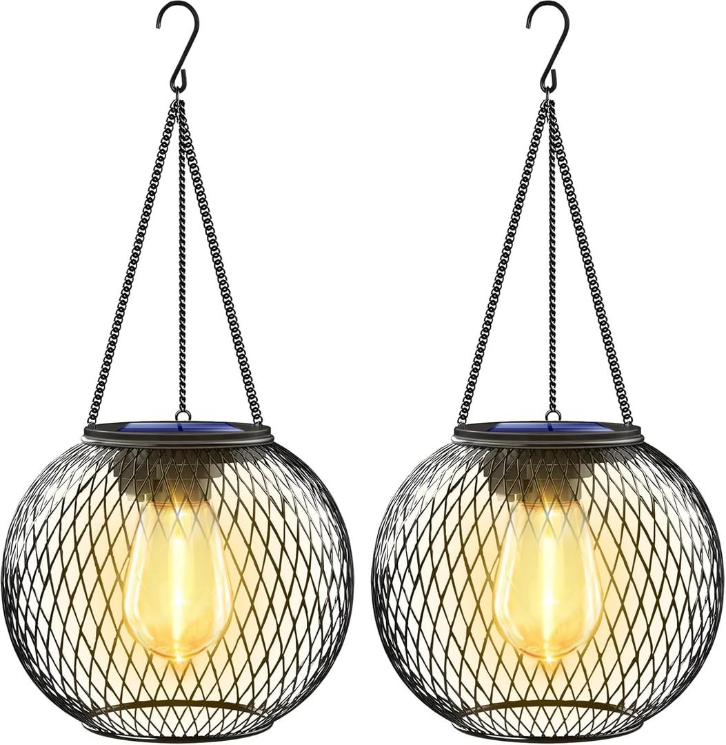 UBright Solar Lanterns Lights Outdoor Waterproof Metal Hanging Solar Powered Lights for Outside Decorative Lanterns for Garden Yard Patio Pathway, Pack of 2 (Warm White)