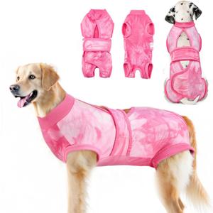 Lukovee Dogs Recovery Suit - Adjustable Dog Onesie for Female Male Dogs, Breathable Anti Licking Cone Alternative Surgery Pet Surgical Body Suit After Spay Abdominal Wounds Neuter (XL, Pink Tie-Dye)