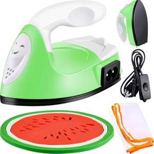 Honoson Mini Craft Iron, Small Portable Heat Press Heat Transfer Machine with Mesh Cloth Pressing Cloth Pad Silicone Pad, Charging Base Accessories for T Shirt Shoe DIY Bag(Green)