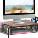 Metal Desk Monitor Stand Riser with Organizer Drawer, Rustic Monitor Riser for Computer, Small Printer, Laptop, Black and Brown