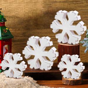 GengGeng 4PCS Winter Wonderland Snowflake Ornament Christmas Wooden Farmhouse White Snowflake Display Decor Photo Props Fireplace Winter Table Decor Signs (Triangle Snowflakes, 4)