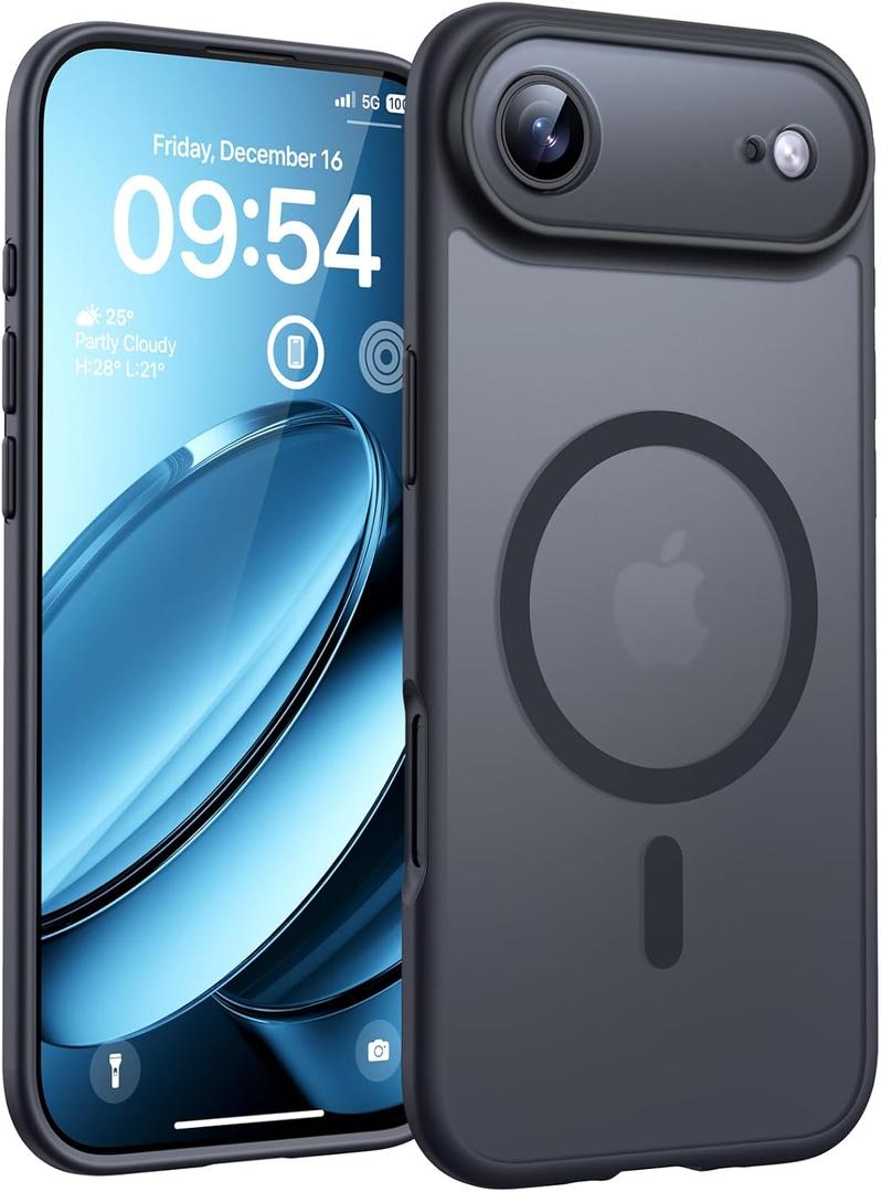 2 x TOCOL for iPhone Air Case, Compatible with Magsafe, Full Camera Protection, Built-in Magnetic Ring, Drop Protection, Slim Thin Translucent Matte Phone Case for iPhone 17 Air (Black)