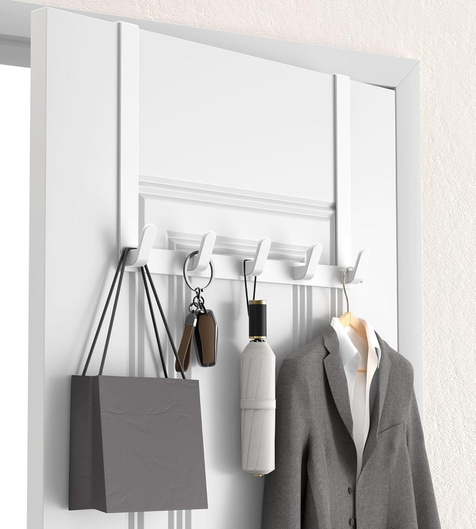 KitchLife Long Over The Door Hooks Hanger with 15.75" Extended Arms, Fits 1 3/8" Doors, L40U - Upgraded Thickened Heavy Duty Bathroom Accessories and Towel Rack Organization - 1 Pack, Glossy White