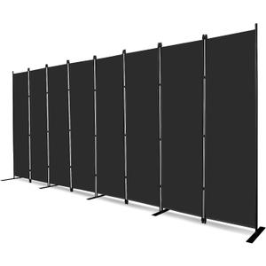 MAYOLIAH 8-Panel Black Room Divider 6ft Tall Folding Privacy Screen Portable Office Partition 160" W X 72" H