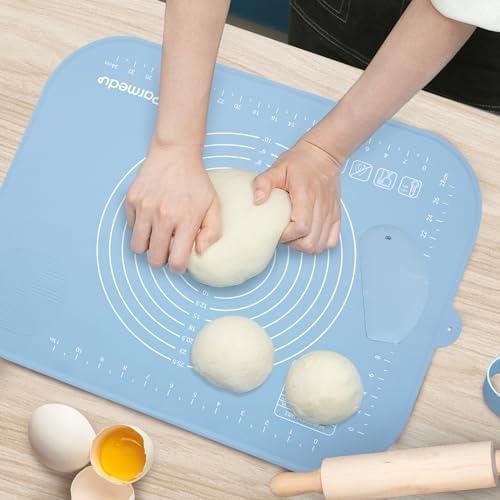Parmedu Thickened Silicone Pastry Mat: 20"*16" Non-stick Kneading Mat in Compact Size with Storage Belt & Dough Cutter - Heatresistant Silicone Countertop Mat Dough Rolling Mat for Making Pastry Pasta