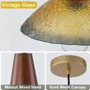 Pendant Lights Kitchen Island 2 Pack 9.84 Vintage Pendant Lighting Textured Glass Shade Small Hanging Lights Fixture Single Farmhouse Chandelier for Dining Room Bedroom Bar, Adjustable Height (gold and wood)