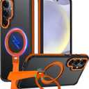 for Samsung Galaxy S24 Case with 360Spin Magnetic Stand-Finger Strap, [Fit for MagSafe] [Mil-Grade Protection] Non-Slip Shockproof Rugged Ring Holder Matte for S24 Phone Case (Orange)