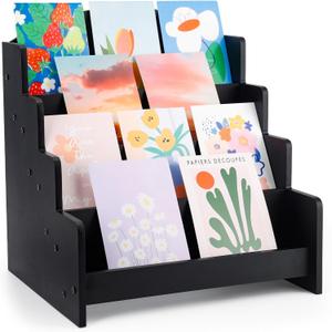 Greeting Card Organizer Display Stand ,4-Tiered Wooden Display stand for postcard /Brochure/Photos/Picture,Counter Retail Display Rack
