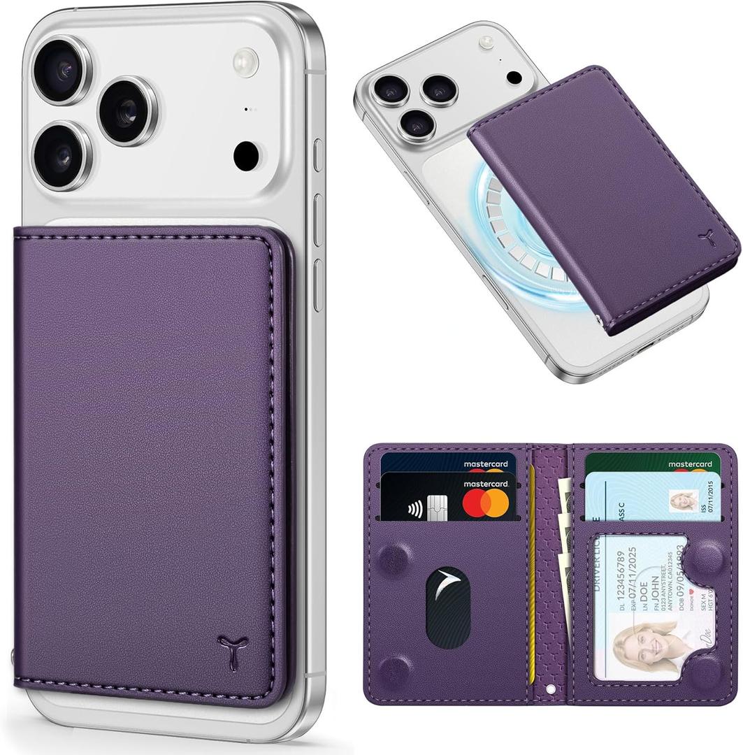 TUCCH for Magsafe Wallet with 6 Card Holders, RFID Blocking [Clear ID Window] PU Leather Men Women Folio Magnetic Phone Wallet for iPhone 17/16/15/14/13/12/Plus/Air/Pro/Pro Max Series, Dark Purple