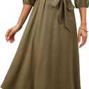 Dokotoo Womens Dresses Lace V-Neck Half Sleeve Belted Empire Waist Casual Dress A-Line Hem Summer Midi Dress with Pockets (S)