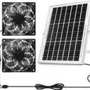 Solar Powered Fan Kit, Weatherproofed Exhaust Fan Air Ventilation Equipment with 25W Solar Panel and 2 High-Speed 5 Inch Dual Fans, Kit for Outside Chicken Coops, Pet House, Attics, Greenhouses, Shed