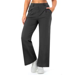 Wide Leg Work Pants for Woman Stretchy Office Slack Dress Pants Business Trousers with Pockets (XX-Large, Dark Grey)