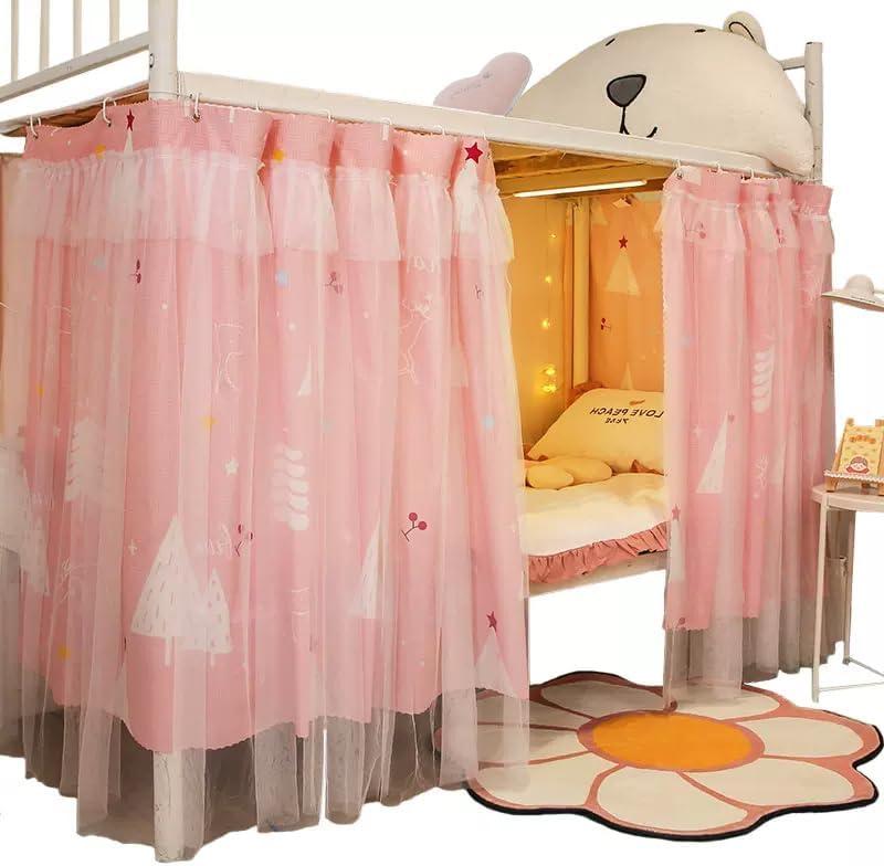 Cute Bunk Bed Curtains Privacy Cloth Underbed Curtains for Bottom Girls, 2 Panels, Pink Tree