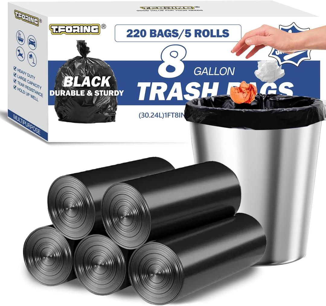 8 Gallon Trash Bags Heavy Duty - 30 Liters Black Garbage Bags,0.94 Mil Thick,220 Count,Medium Leakproof and Unscented Wastebasket Can Liners for Kitchen Home Toilet 8 Gallon Trash Bags Heavy Duty - 30 Liters Black Garbage Bags,0.94 Mil Thick,220 Count,Medium Leakproof and Unscented Wastebasket Can Liners for Kitchen Home Toilet