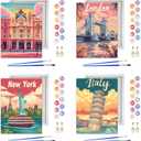 Reofrey Framed Paint by Numbers Kit for Adults & Beginner - 4Pcs 8x12Inch Canvas Architectural Landscape Paint by Numbers - Educational & Creative Art Set for Beginners - Perfect for Home Decoration