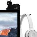 Monitor Stand, Puppy Tail Hook for Headphone, Saves Desk Space and Protects Headphones, Organizer Decorative Hanger for Hanging Keys Cables and More (Black (Cat))