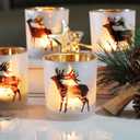 SHMILMH Christmas Votive Candle Holders Set of 4, Gold and Silver Glass Tealight Candle Holders for Xmas Table Centerpiece Decorations, Christmas Candle Jar for Candle Making