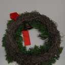 Dingion 8 Pcs Christmas Wreath Decorations 10 x 10 Inches Christmas Cabinets Wreaths with Red Ribbon Bow Bell Mini Artificial Hanging Garlands for Front Door Window Chair Wall