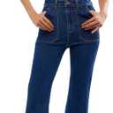 Qazel Vorrlon Denim Jumpsuit for Women Flare Wide Leg Blue Jean Jumper Short Sleeve Button Stretch Long Romper Pants Size 10, Dark Blue 