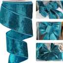 HUIHUANG Velvet Wired Ribbon 2.5 Inch Wide Teal Turquoise Blue Metallic Glitter for Christmas Tree Wreaths Gift Wrapping Bows Garlands Home Decor Crafts - 10 Yards