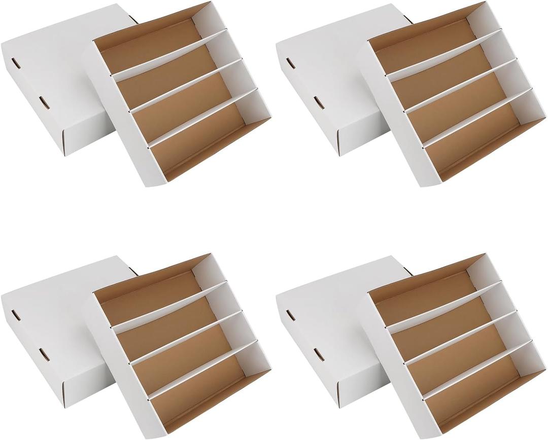 Collector Card Storage Box 3120 Count Trading Cards Box White Sports Card Boxes Card Sorting Tray Card Sleeve Cases Card Collection Trading Card Storage Box for Soccer Basketball Cards (4 Set) (4 Pack)