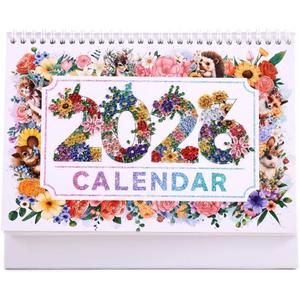 icceemee 2026 Calendar Desk Calendar DIY Diamond Painting Art with Animals theme Calendar, Monthly Flip Planner with To-Do List, Handmade Craft for Office & Home Decor Gift