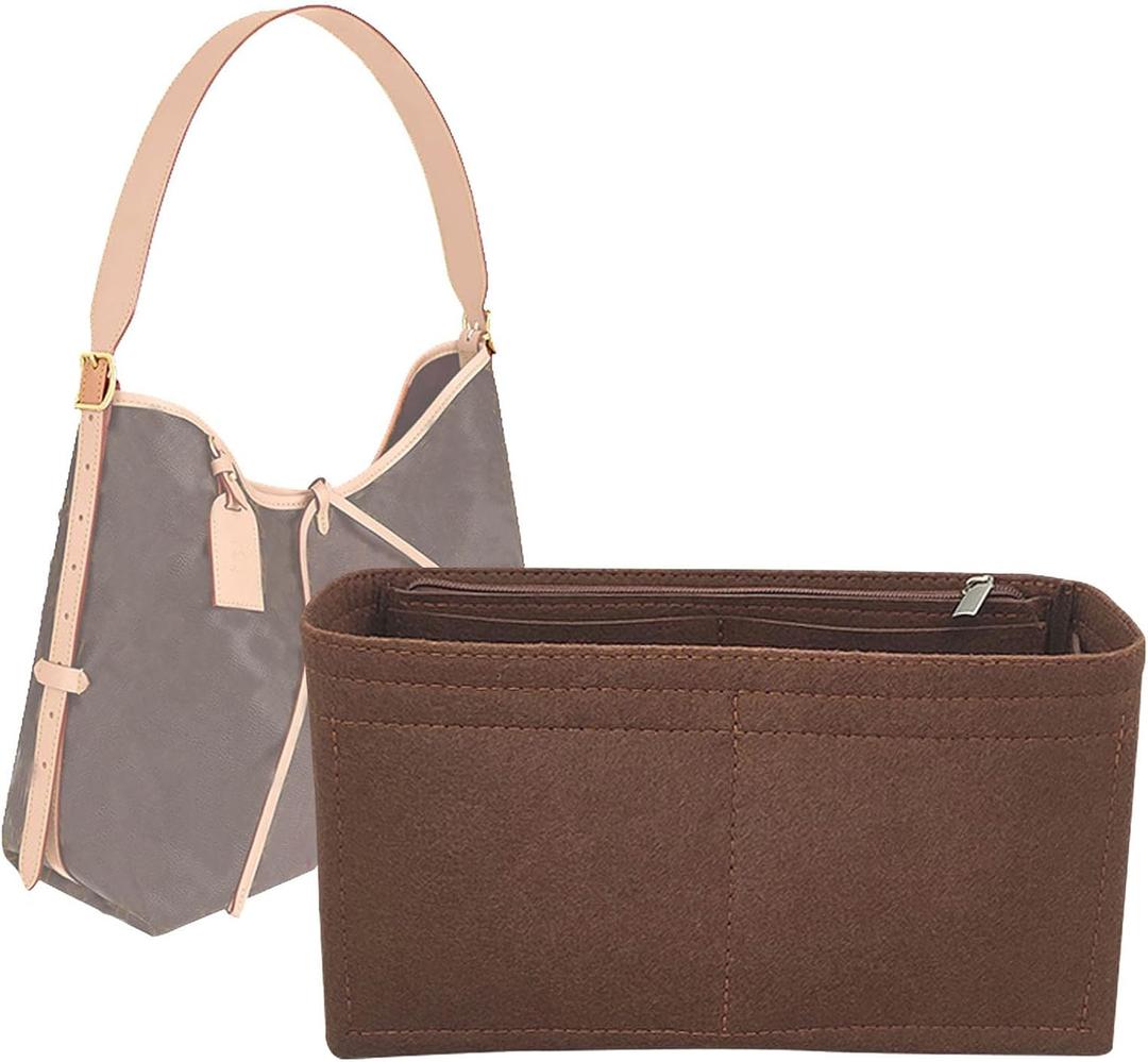 Lckaey Purse Insert for carryall organizer for purse bags women lcarryall tote golf cart parts bag on wheels travel (14.5*5.1*7.8in, coffee)