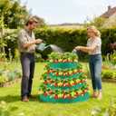 4 Tiered Fabric Strawberry Planter 36 28 20 12 inch Strawberry Tower Planter Stackable Planters Strawberry Grow Kit(Green)