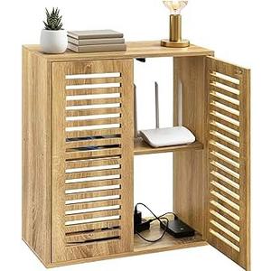 WiFi Router Storage Cabinet, Floor Standing Router Storage Box Modem, Multi-Functional Router Storage Box, Power Strip and Cable Management Hider Organizer for Living Room, Office, Bedroom, Gray (Grey)