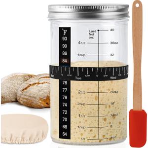 40oz/1200ml Sourdough Starter Kit Extra Thermometer Strips and Breathable Covers Included in Sourdough Starter Jar A Perfect Sourdough Bread Starter Kit for Beginners to Expert