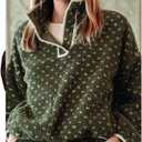 Womens Fleece Sweatshirt Half Zip Sherpa Pullover Jackets Warm Long Sleeve Vintage Hiking Coat with Pockets(Dark-Green,M)