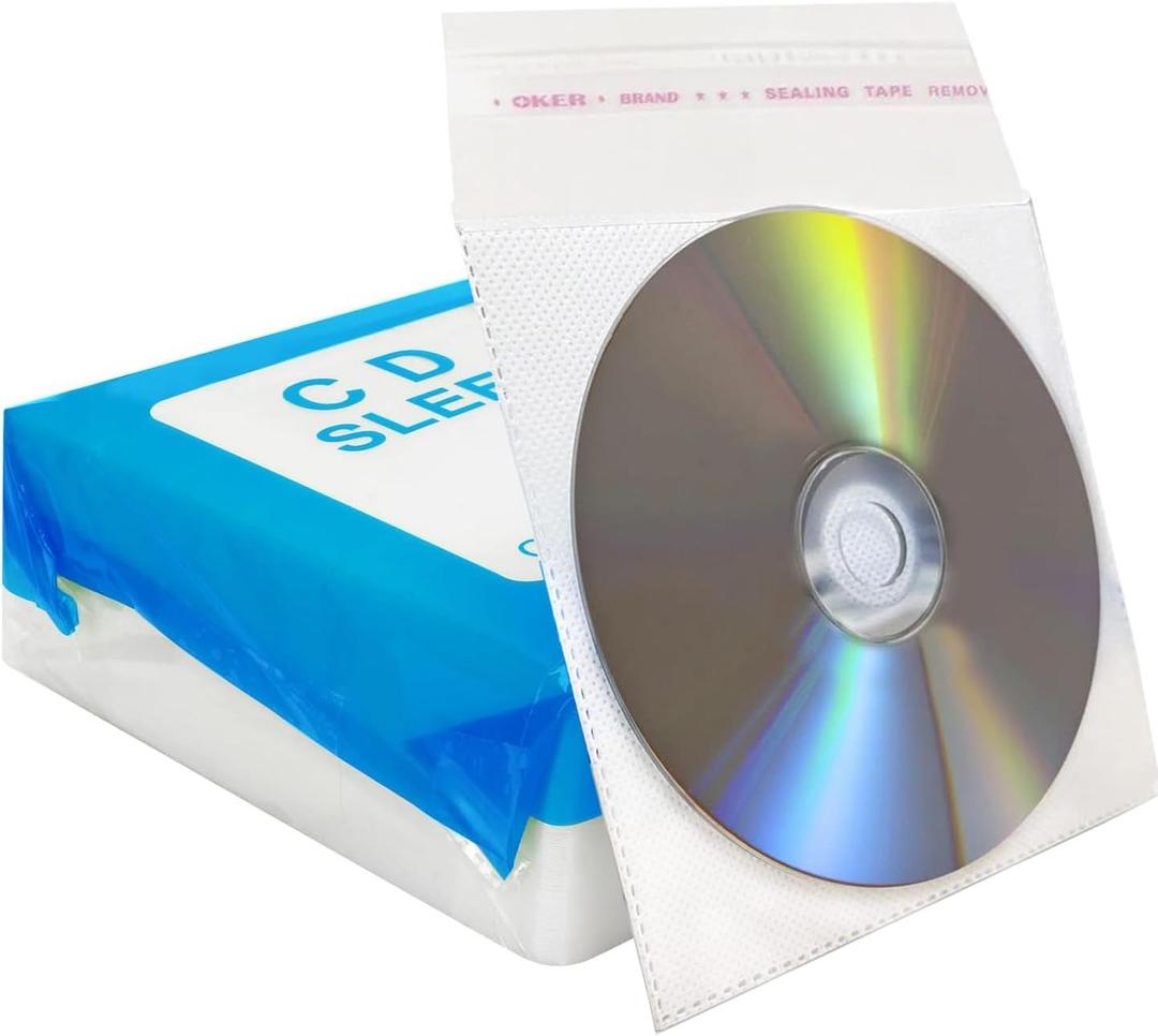RICHEN CD/DVD/BluRay Sleeves, Refill Plastic Sleeve for CD and DVD Storage Binders,100 Pack (White)