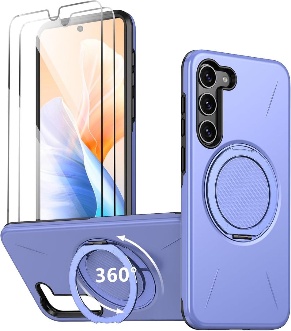 for S23 Case [   ], with 2 HD Screen Protectors, Strong Magnetic & Invisible Metal Stand, Military-Grade Drop Protection, Slim Fit Phone Case for Samsung 23, Purple (Galaxy S23 6.1")