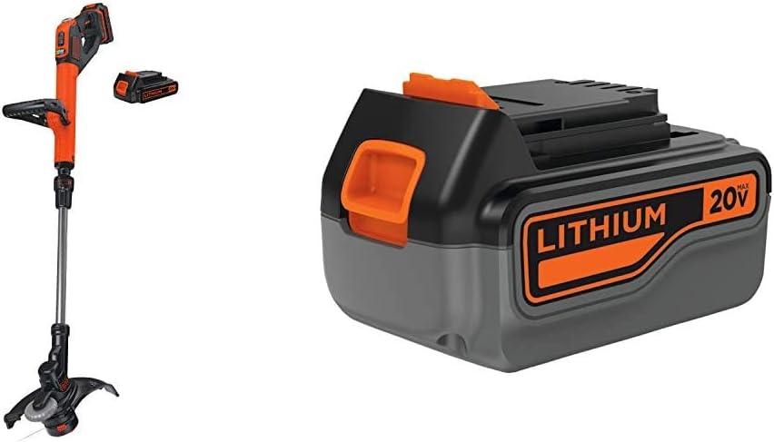 BLACK+DECKER LSTE525 20V MAX Lithium Easy Feed String Trimmer/Edger with Extra 4-Ah Lithium Ion Battery Pack (LSTE525 & LB2X4020)