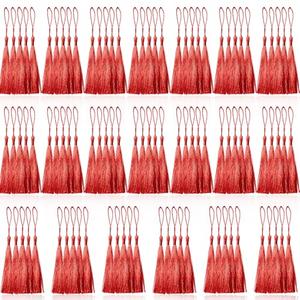 Creatrill 100 Pcs Red Mini Tassels 13cm/5 Inch with Loops for Bookmarks, Jewelry Making, DIY Projects