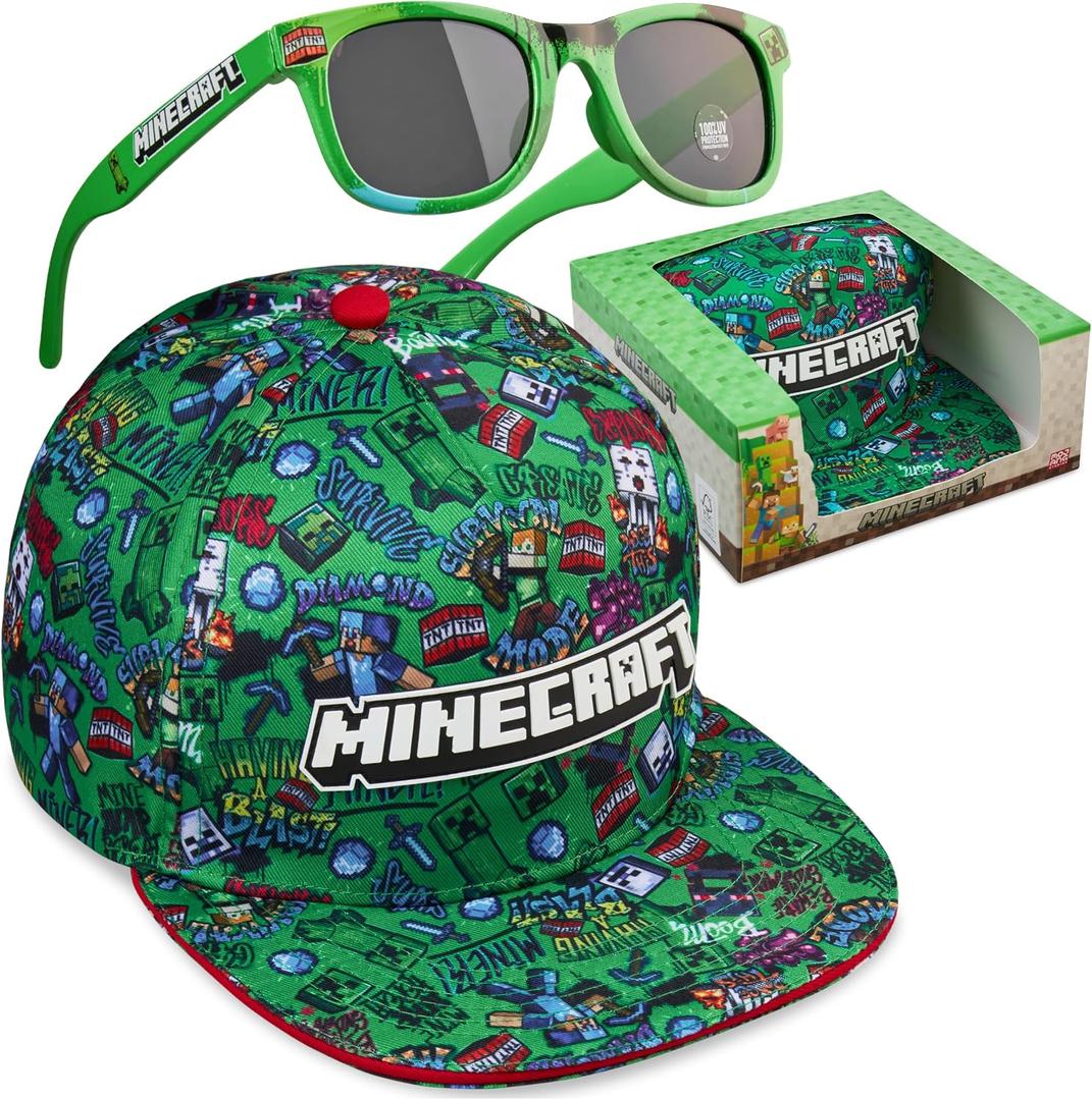 Get Trend Pokemon | Minecraft | Fortnite | Super Mario Kids Baseball Cap, Sunglasses Set UV Protection, Gamer Gifts for Boys
