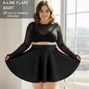Moon Wood Plus Size Skater Skirt for Women Stretchy Flared Casual High Waisted Mini Skirt for Daily Theme Parks (Black, XXL)