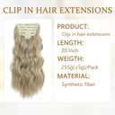 Clip in Hair Extensions for Women, 6PCS Long Wavy Curly Clip on Hair Extensions 20 Inch Dirty Blonde Mixed Gold Synthetic Hairpieces
