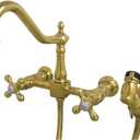 Kingston Brass KS1242AXBS Heritage Bridge Kitchen Faucet, Polished Brass, 8.5 x 8.13 x 2.25
