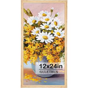 GULETHUN 12x24 Picture Frame, Natural Wood Poster Frame, Home Decor Natural Gallery Frames, Horizontal or Vertical Format, Sturdy, Plexiglass, Large Wall Decor, for Photos, Artworks, Posters, 12x24in
