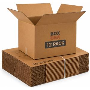 BOX USA Moving Boxes 20"L x 20"Wx 15"H (12-Pack) Large + Packaging Tape - Shipping, Mailing, Packing, Packaging and Storage