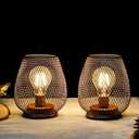 TRIROCKS Set of 4 Battery Operated Lamp LED Table Lantern, Metal Cage Cordless Lamps with LED BulbVintage Decorative Outdoor Lantern for Weddings, Parties, Patio, Events for Indoors Shelf Decor
