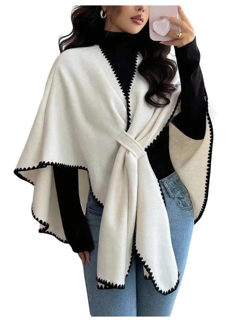 GORGLITTER Women's Shawl Wraps Cardigan Scarf Warm Blend Knitted Fall Fashion Elegant Cape Poncho Sweater,M