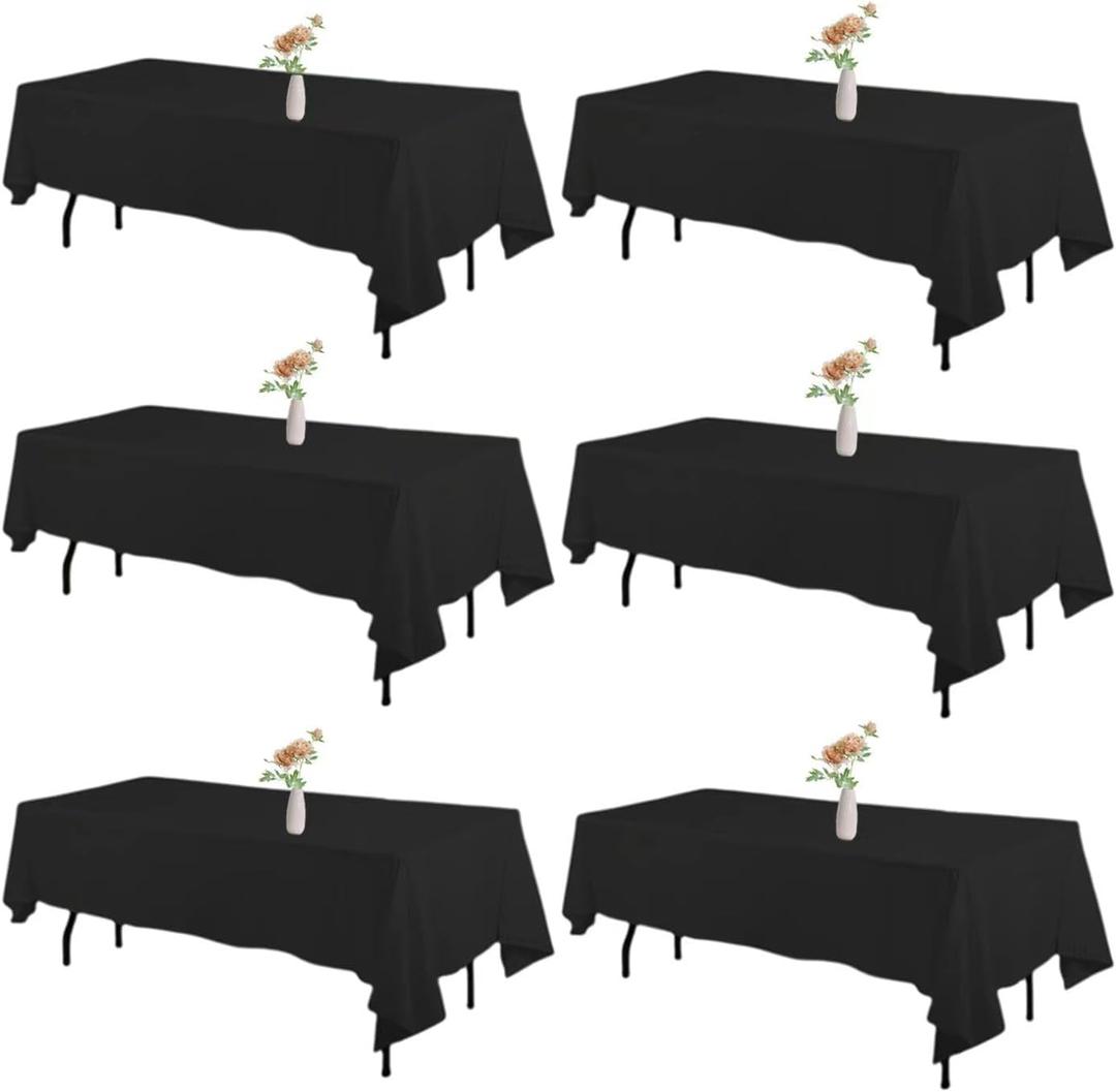 6 Pack Black Table Cloths Rectangle 6ft 60102 Inch Polyester Black Tablecloth Washable Wrinkle Resistant Table Covers for Wedding Party Birthday Banquet