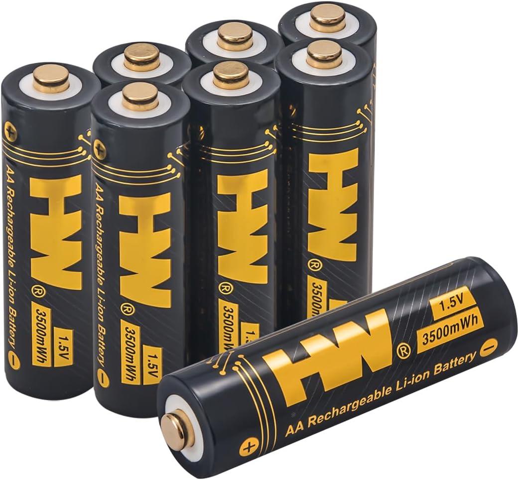 HW Rechargeable AA Batteries, [1.5V 8-Pack] 3500 mWh Double A Lithium Battery, Long-Lasting 2aa Baterias for Remote Controls/Doorbell/Toys (Not Include Charger)