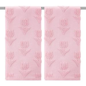 SmoothNovelty 2 Pcs Tulip Hand Towels for Bathroom Pink Tulip 100% Cotton Jacquard Weave Bath Towel Set Soft Absorbent Kitchen Towels for Bathroom Kitchen Summer Theme Gifts 13.8 x 29.5