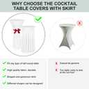 BDDC Cocktail Table Covers - 2 Pack 24"x 43" White Cocktail Table Tablecloth with Natural Wavy Round Skirt for Bar Wedding Party Banquet