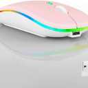 Guiheng Wireless Bluetooth Mouse,LED Dual Mode Rechargeable Silent Slim Laptop Mouse,Portable(BT5.2+USB Receiver) Dual Mode Computer Mice,for Laptop,Desktop Computer,ipad Tablet,Phone,TV (Pink)